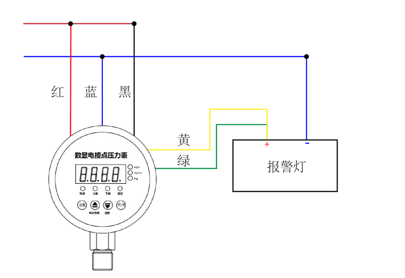 电接点连接示意图（一个报警灯）.