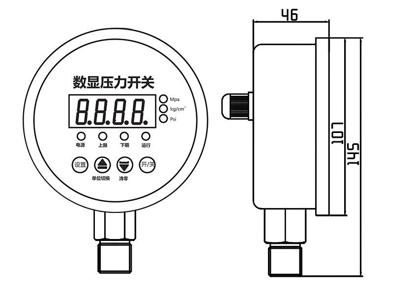 YL-814E数显压力开关尺寸图