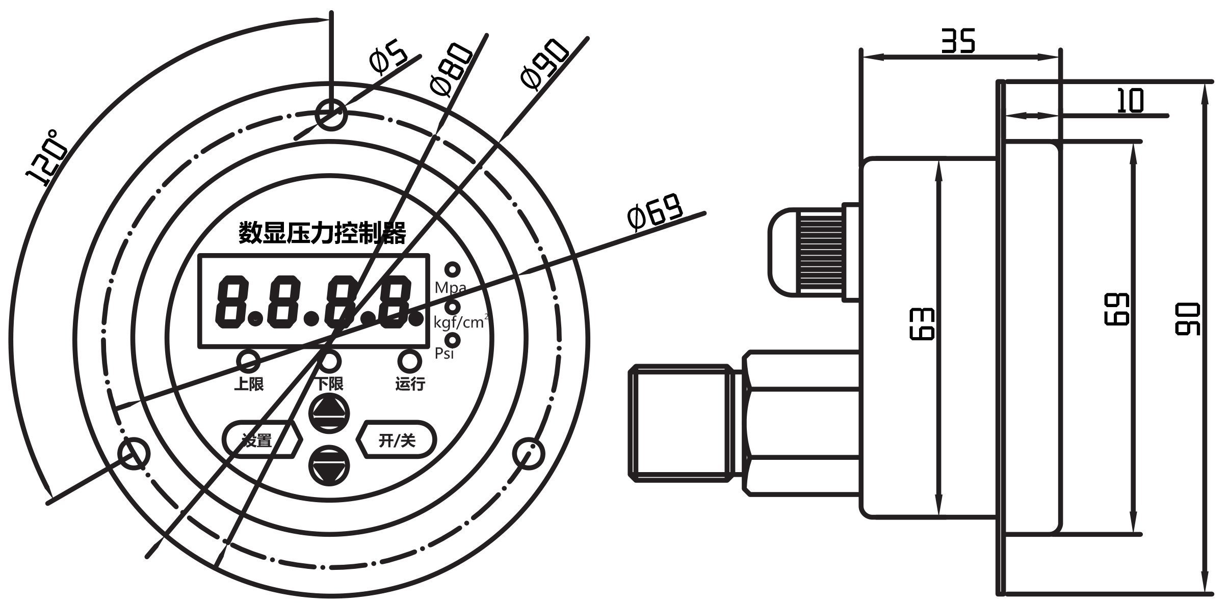 YL-805Z压力控制器尺寸图